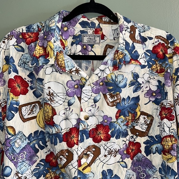 Vintage Weekender Traveler causal button down XL tropical travel vacation print - Picture 3 of 10